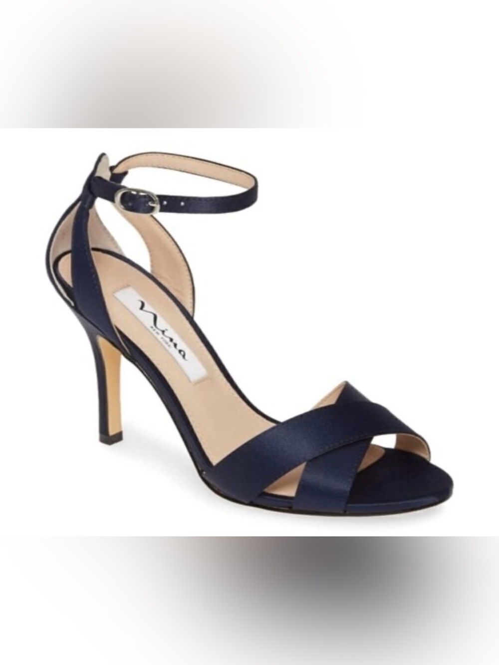 Nina Venus-LS Navy Luster Satin Sandals (NIB) - Picture 2 of 12